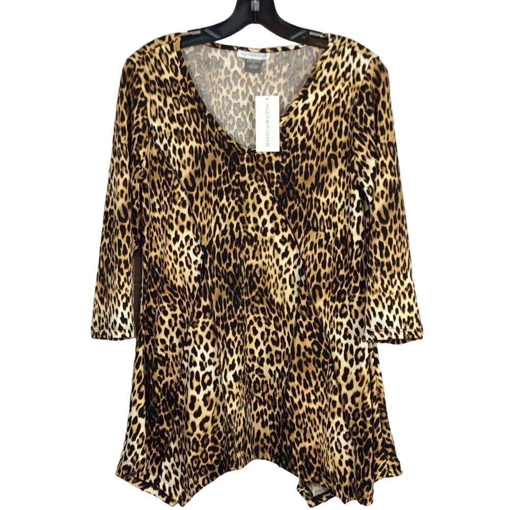 Notation Shirt Womens Small Tunic Cheetah Print Sharkbite Hem 3/4 Sleeves V Neck